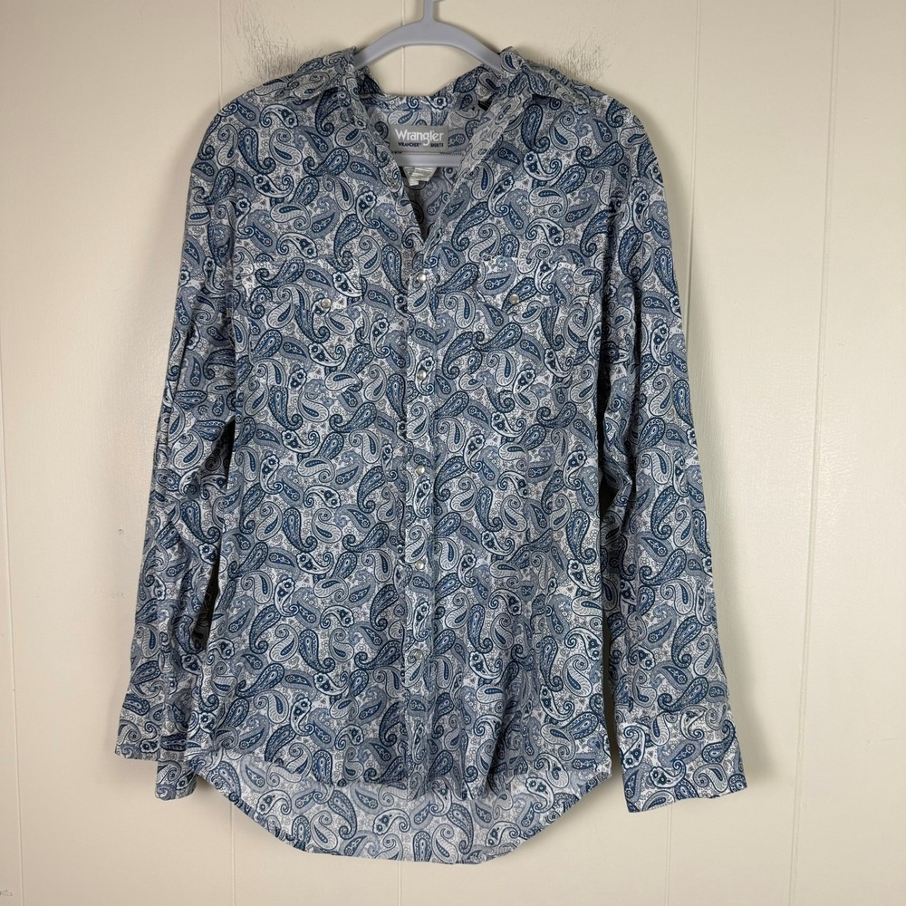 Wrangler Wrancher Shirt Mens Paisley Western Shirt Long Sleeve Pearl Snap Button